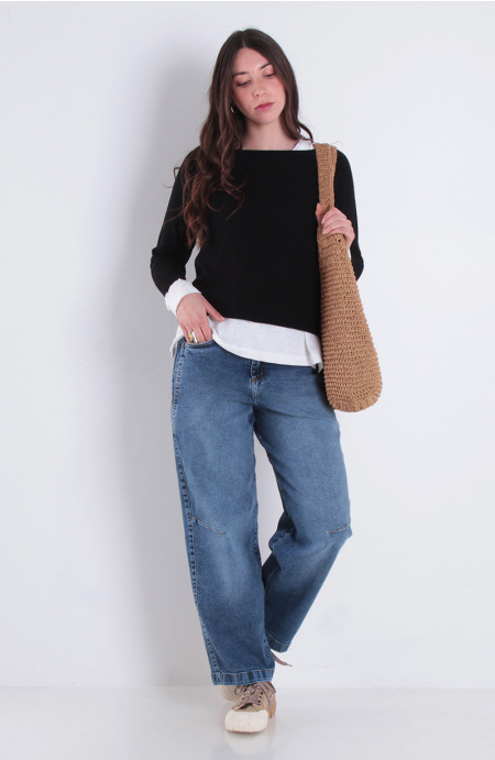 Jeans Balloon Tiro Alto Pretina Un Boton