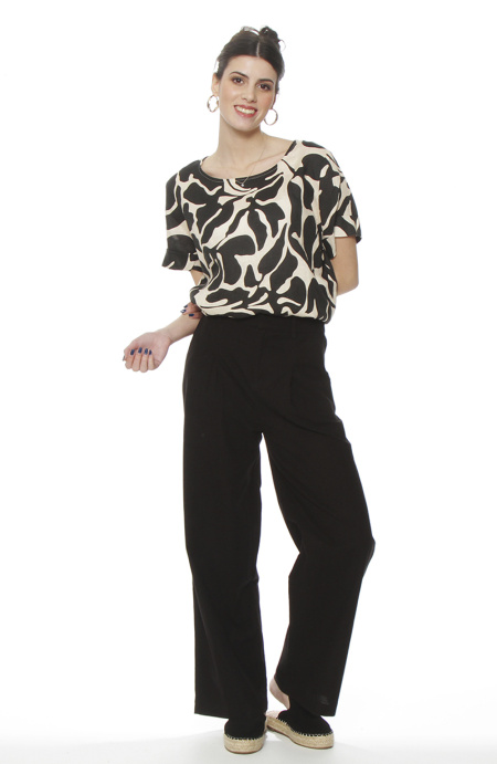 Pantalon Wide Leg Lino Tiro Alto Pretina Basica