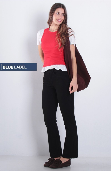 Jeans Recto Tiro Alto Pretina Basica 1 Boton