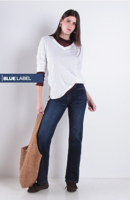 JEANS RECTO TIRO ALTO PRETINA BASICA 1 BOTON