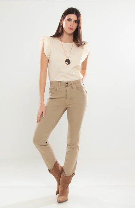 Pantalon Recto Tiro Alto Pretina 2 Botones Push Up