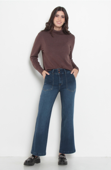 Jeans Crop Cargo Pretina Alta Dos Botones