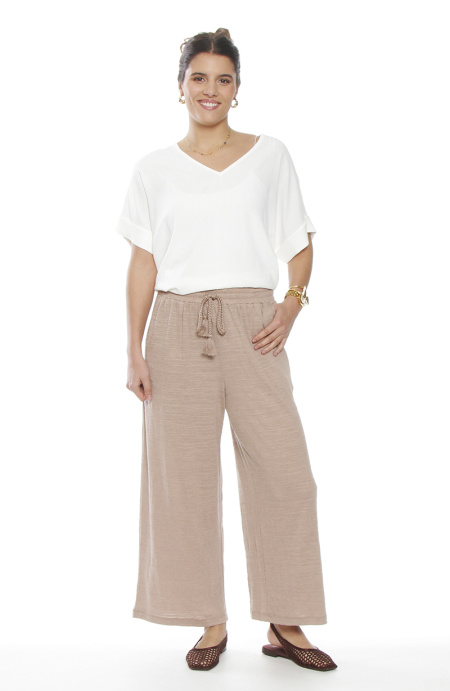 Pantalon Wide Leg Tiro Alto Pretina Basica Elasticada