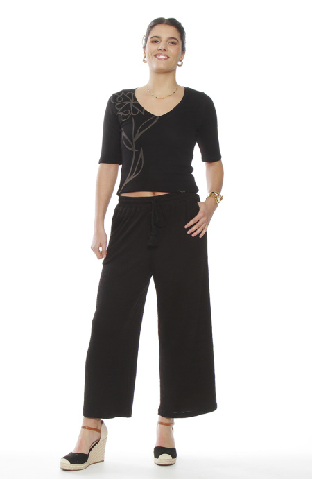 Pantalon Wide Leg Tiro Alto Pretina Basica Elasticada