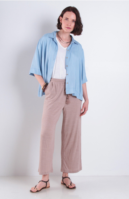 Pantalon Wide Leg Tiro Alto Pretina Basica Elasticada