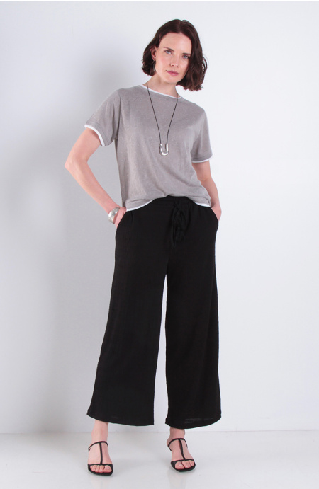 Pantalon Wide Leg Tiro Alto Pretina Basica Elasticada
