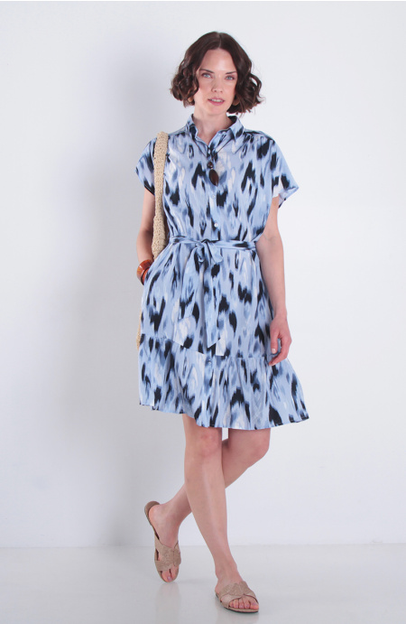 Vestido Estampado  Manga Corta  Con Lazo En La Cintura