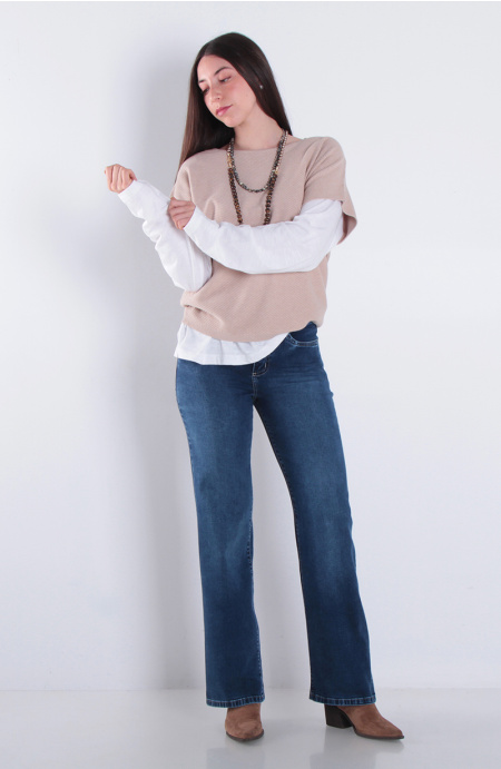 Jeans Recto Tiro Alto Basico Pretina Un Boton