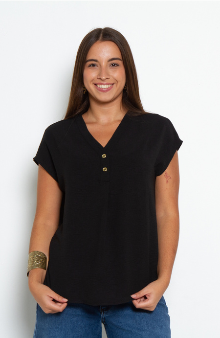Blusa Manga Corta Escote V Con 2 Botones
