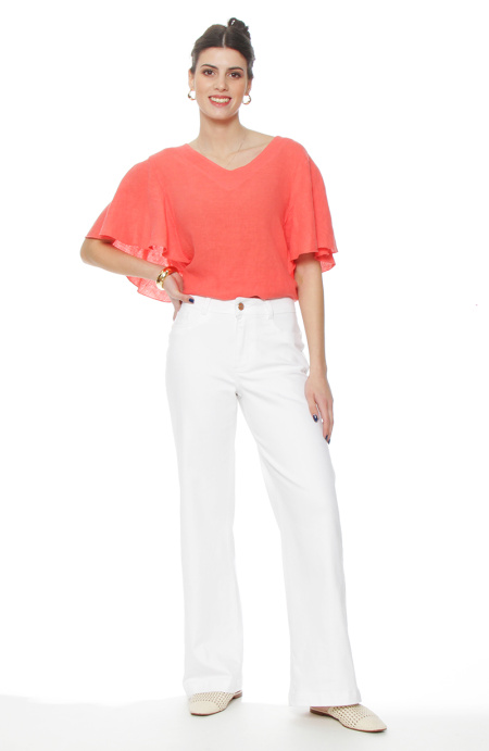 Jeans Wide Leg Tiro Alto Pretina Basica 1 Boton
