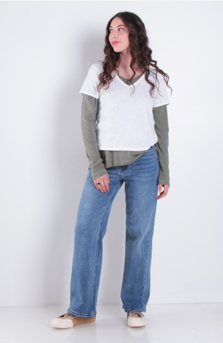Jeans Wide Leg Tiro Alto Pretina Basica 1 Boton