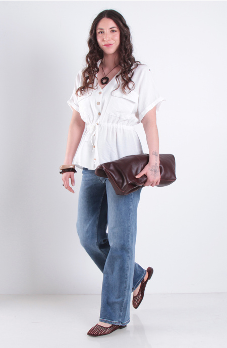 Jeans Wide Leg Tiro Medio Pretina Basica 1 Boton