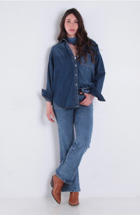 Jeans Recto Tiro Alto Pretina Basica Un Boton