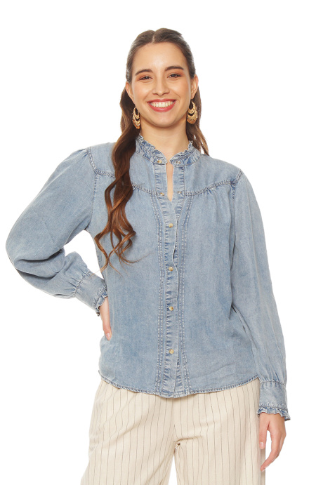 Blusa Manga Larga Lyocell Abotonada En Delantero