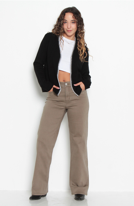 Jeans Color Wide Leg Tiro Alto Pretina Basica 1 Boton