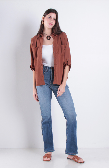 Jeans Recto Tiro Alto Pretina 1 Boton