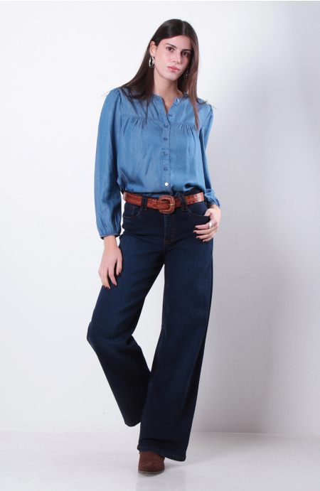 Jeans Basico Wide Tiro Medio Pretina Un Boton
