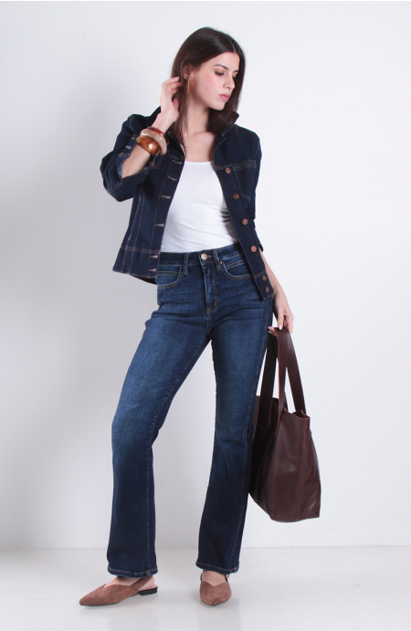 Jeans Recto Tiro Alto Pretina Basica 1 Boton