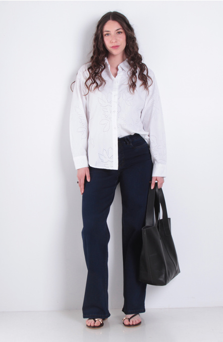 Jeans Wide Leg Tiro Medio Pretina Basica Un Boton