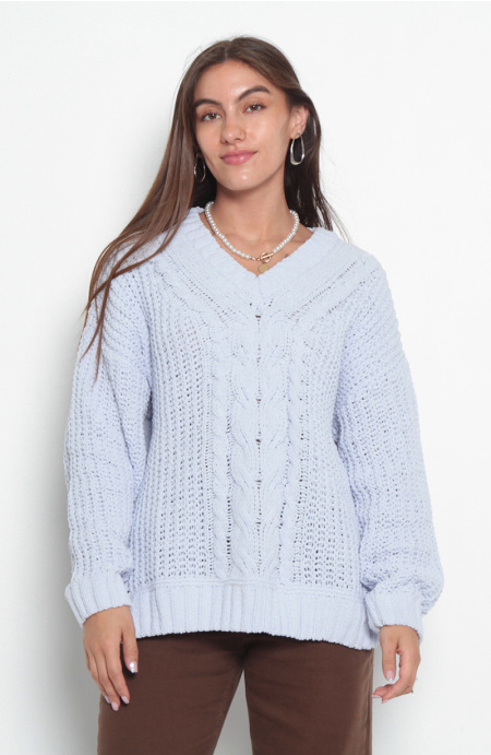 Sweater Chenille Manga Larga Escote V