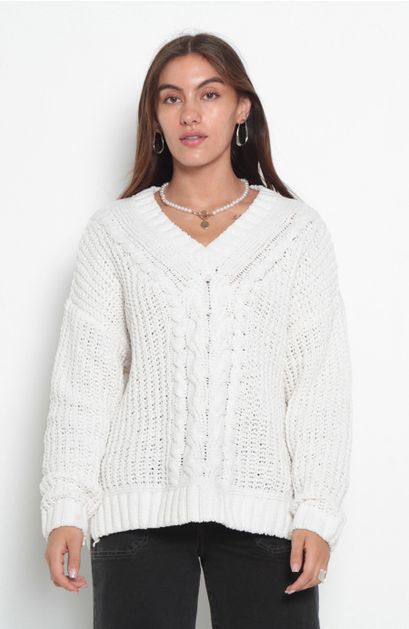 Sweater Chenille Manga Larga Escote V