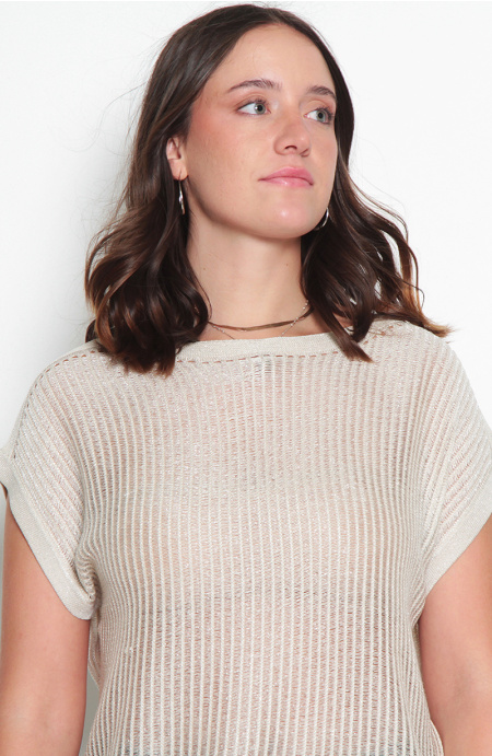 POLERA MANGA CORTA TEJIDA ESCOTE REDONDO
