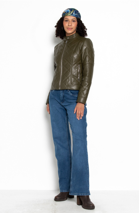 Chaqueta Manga Larga Ecocuero Diamond Con Bolsillos