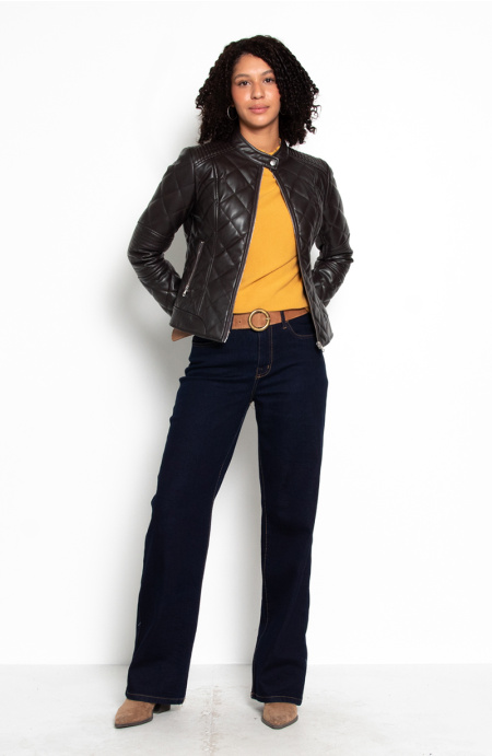 Chaqueta Manga Larga Ecocuero Diamond Con Bolsillos