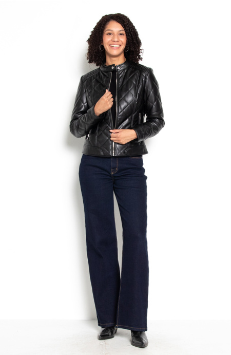 Chaqueta Manga Larga Ecocuero Diamond Con Bolsillos
