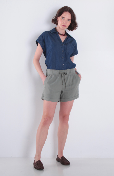 Short Tiro Alto Lyocell Pretina Elasticada Con Lazo Y Bolsillos