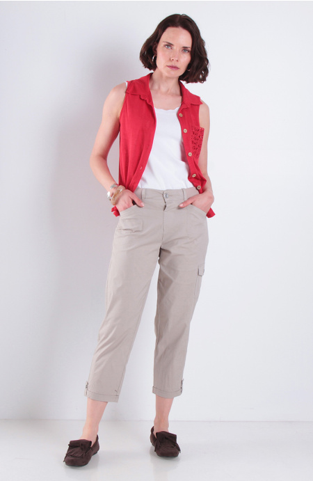 Pantalon Crop Tiro Alto Pretina Basica 1 Boton