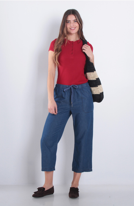 Pantalon Crop Tiro Alto Pretina Elasticada