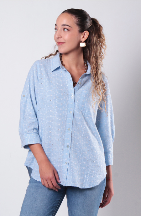 Blusa Manga 3/4 Abotonada En Delantero Con Bolsillo