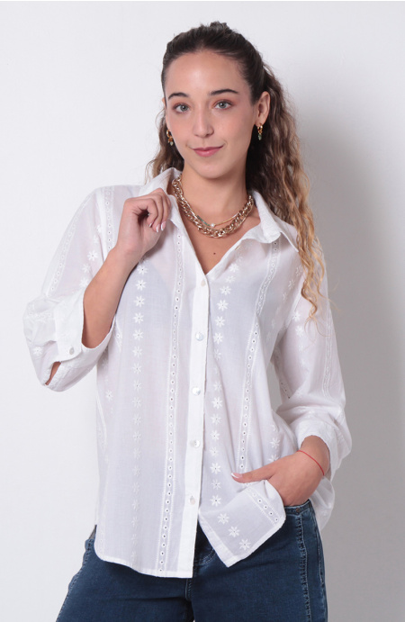 BLUSA M 3/4  ABOTONADA EN DELANTERO Y BOLSILLO