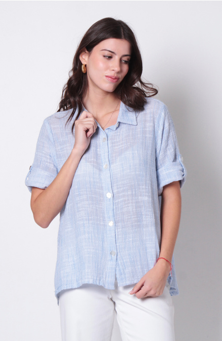 Blusa Manga 3/4 Abotonada En Delantero