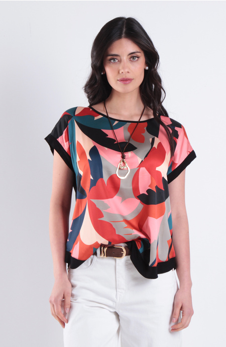 Polera Estampada Manga Corta Escote Redondo