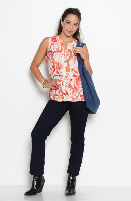 Blusa Sin Manga Estampada Escote V