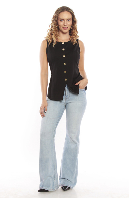 Vest Escote Redondo Y Botones Dorado