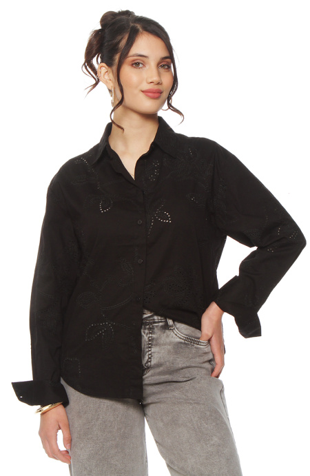 Blusa Manga Larga Embroidery Abotonada En Delantero