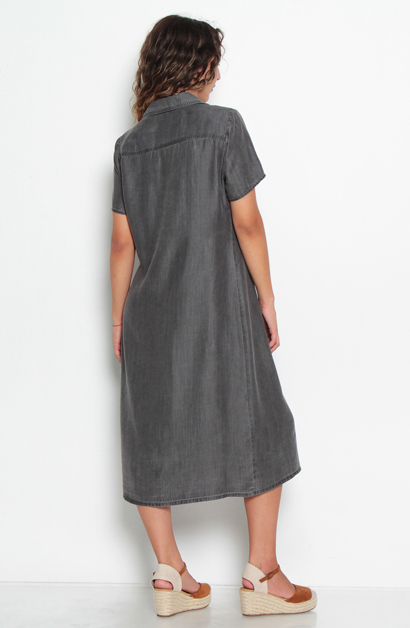 Vestido Manga Corta Tencel Abotonada En Delantero Y Bolsilllos hover