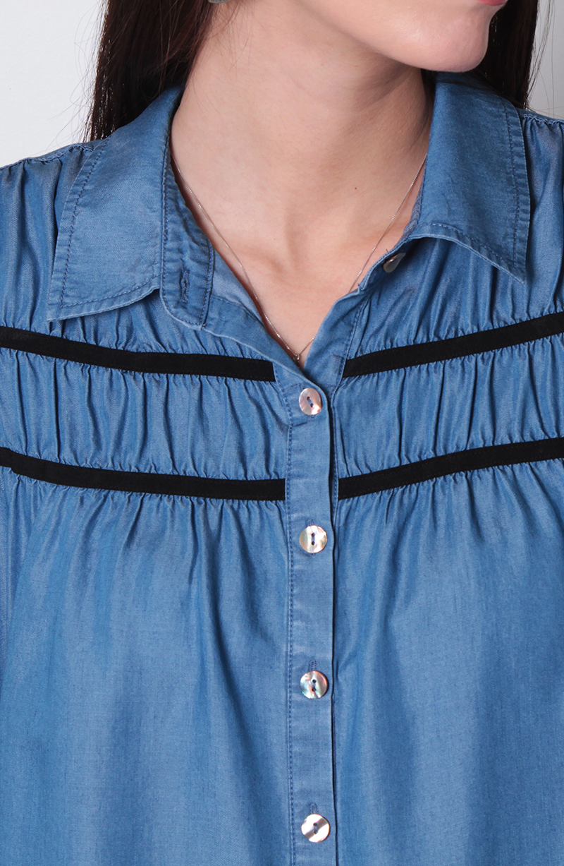 Blusa Manga 3/4 Lyocell Abotonada En Delantero Con Recogido hover