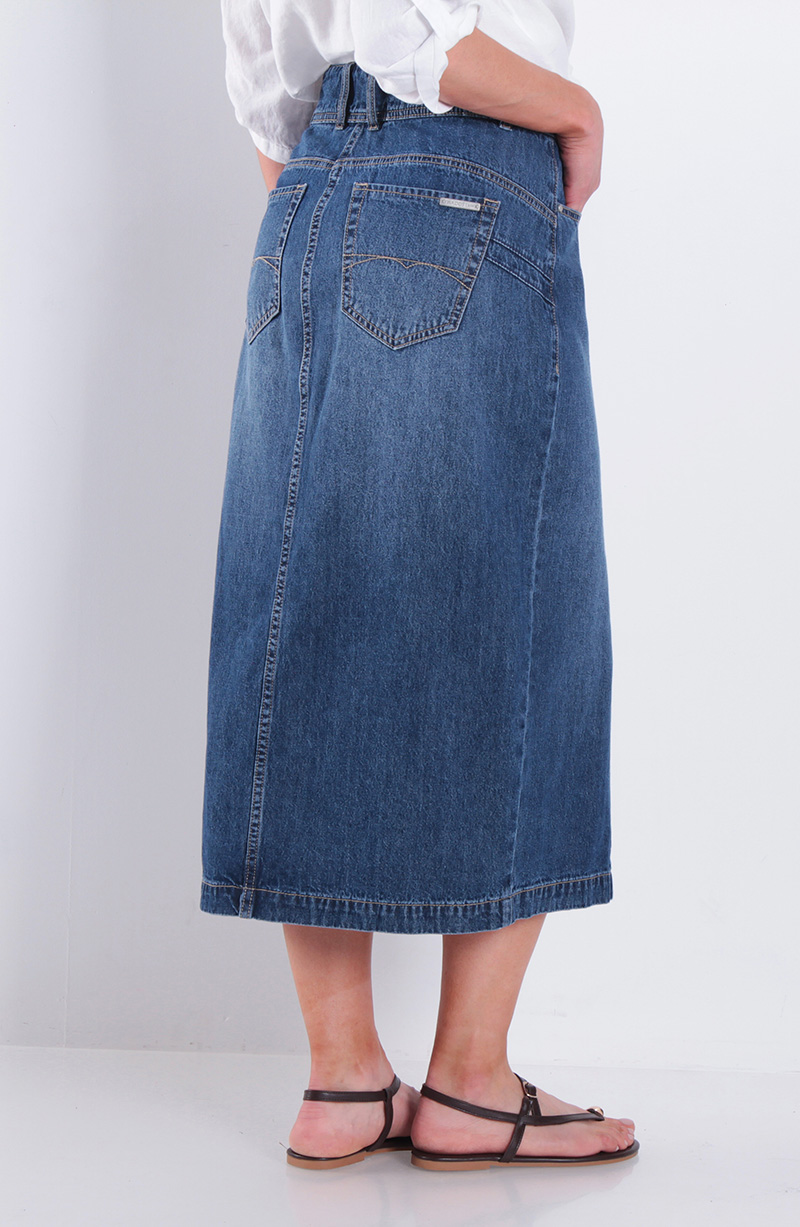 Falda Denim Pretina Media 2 Botones Con Abertura En Delantero hover