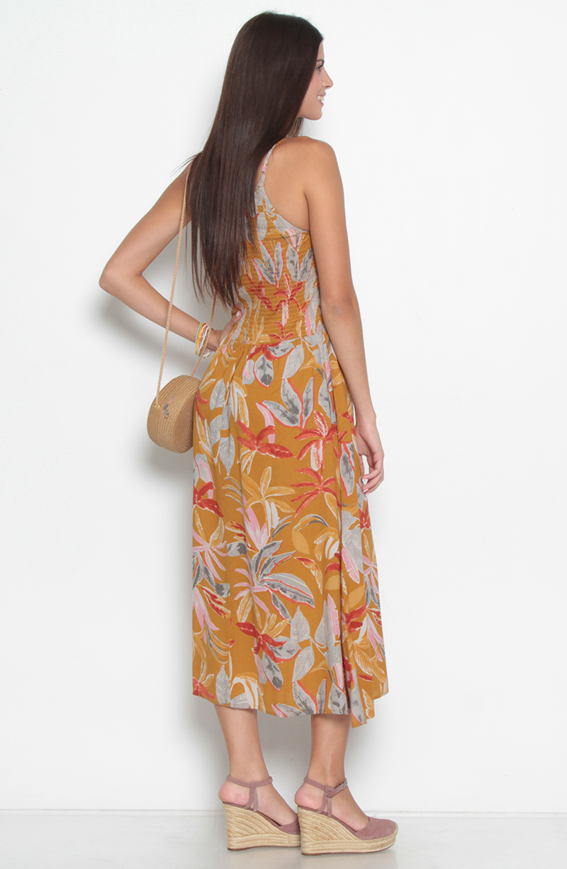 Vestido Sin Manga Estamapdo Con Recogido En Parte Superior hover
