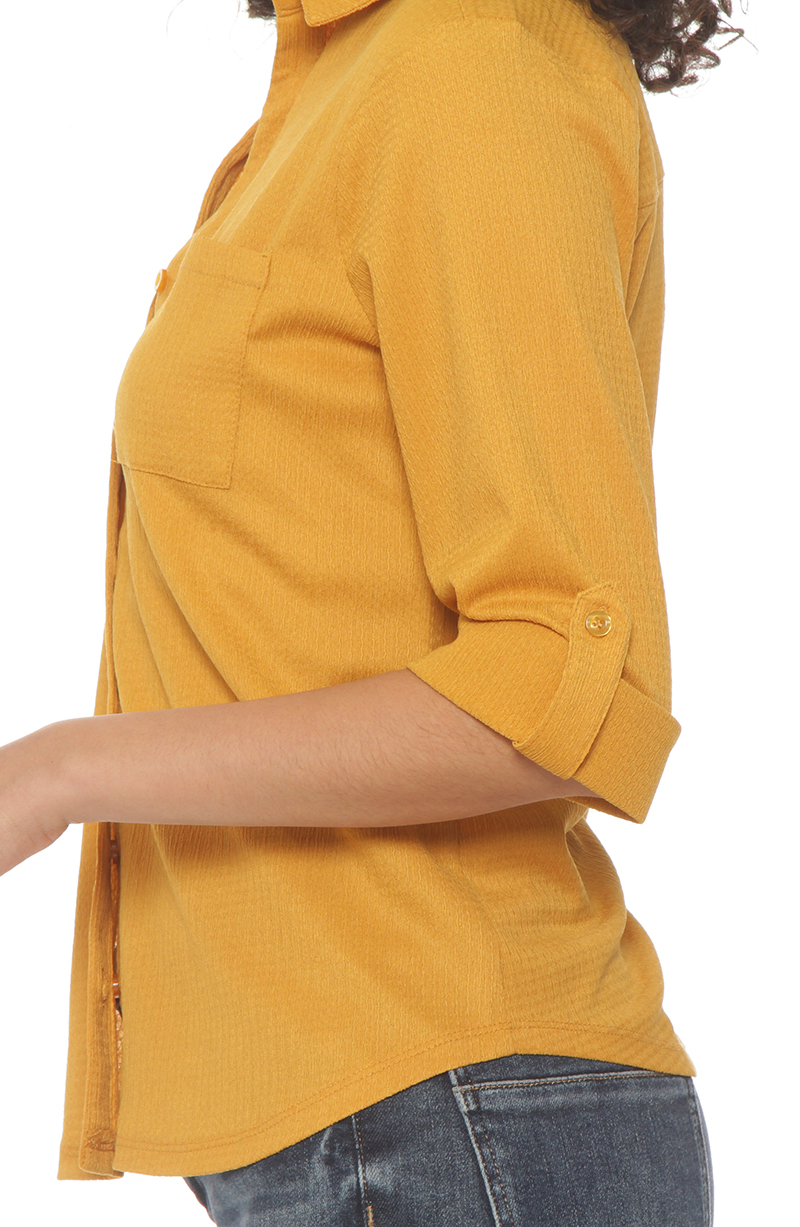 Blusa Manga 3/4 Solida Escote V Abotonada En El Delantero hover