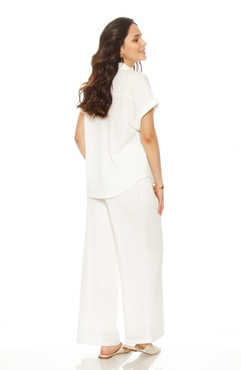 Conjunto Blusa Manga Corta Coin Bolsillo Y Pantalon Wide Leg Tiro Alto hover