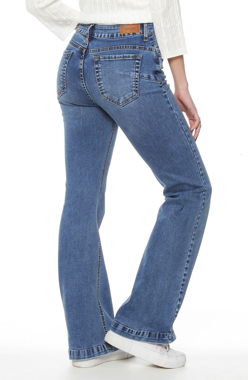 Jeans Flare Tiro Alto Pretina Basica 1 Boton hover