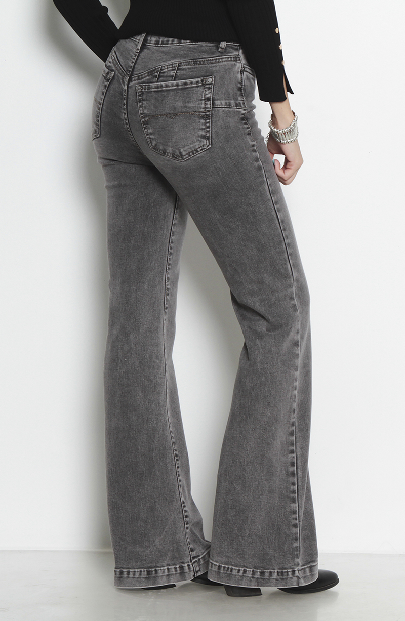 Jeans Flare Tiro Alto Pretina Basica 1 Boton Push Up hover