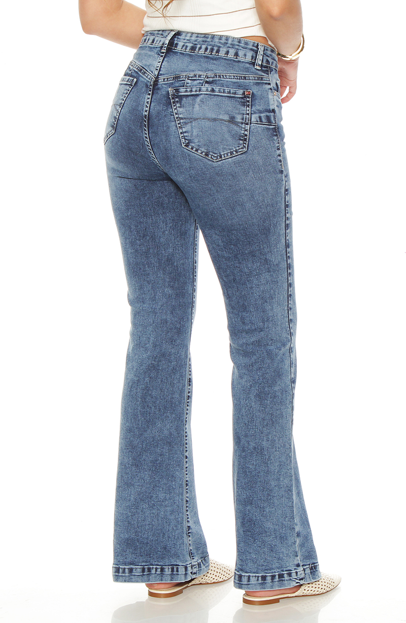 Jeans Flare Tiro Alto Pretina Basica Un Boton Push Up hover