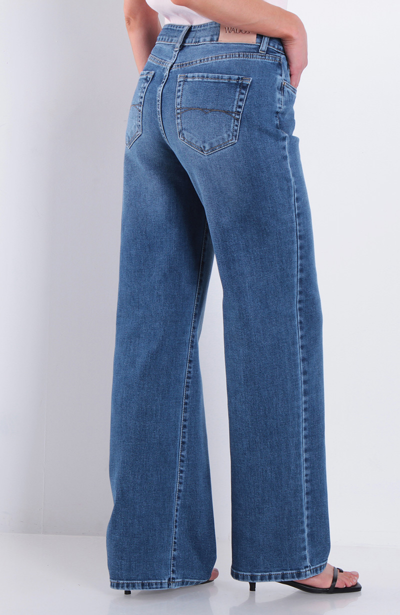 Jeans Wide Tiro Alto Pretina Basica Un Boton hover