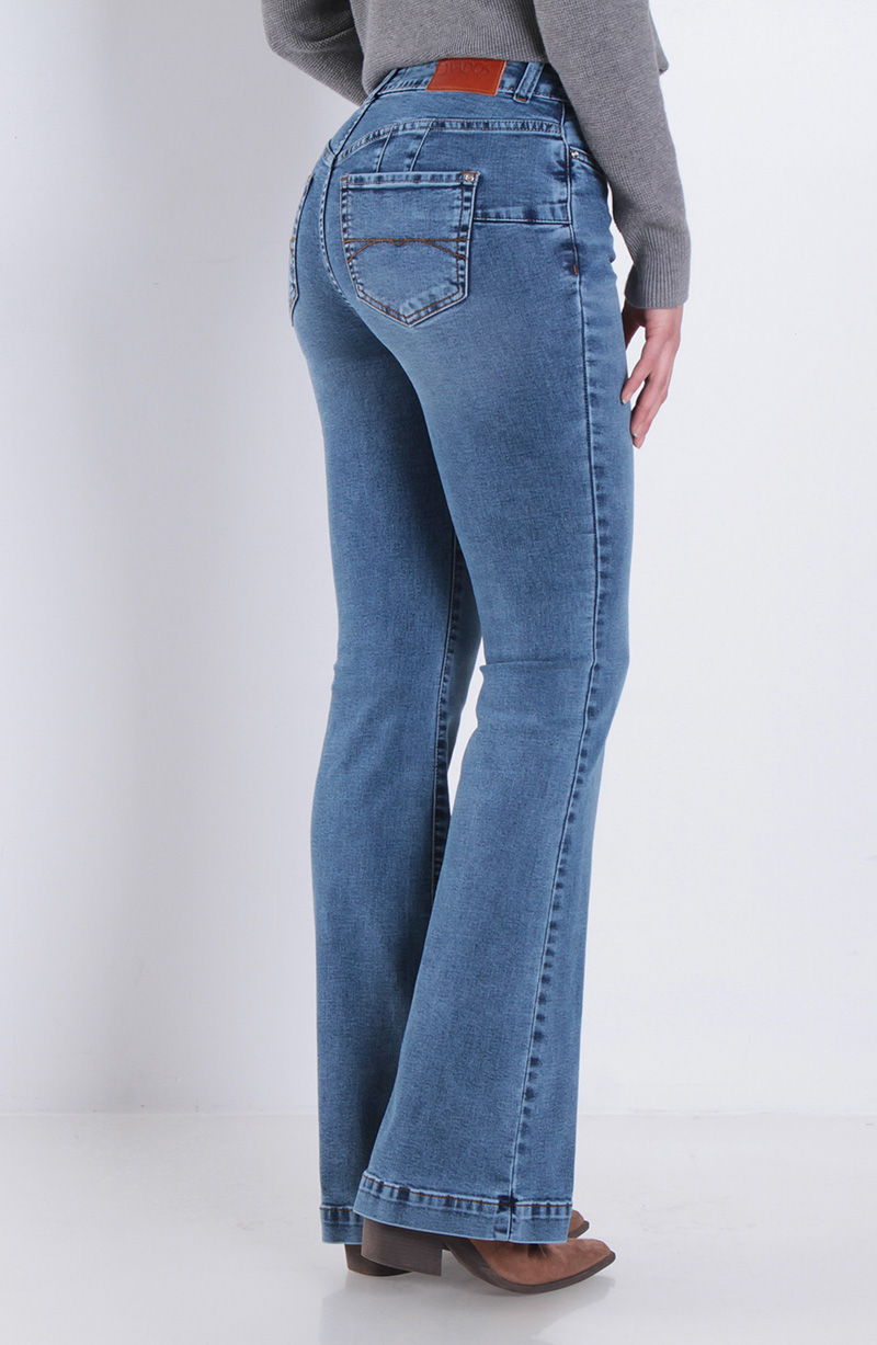 Jeans Flare Tiro Alto Pretina Basica 1 Boton Push Up hover